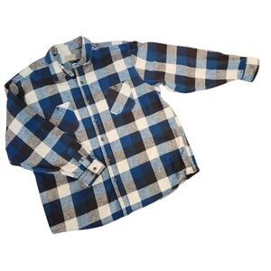 CE Schmidt Workwear Flannel Shirt Mens 2X Blue Ivory Plaid Thick 100% Cotton